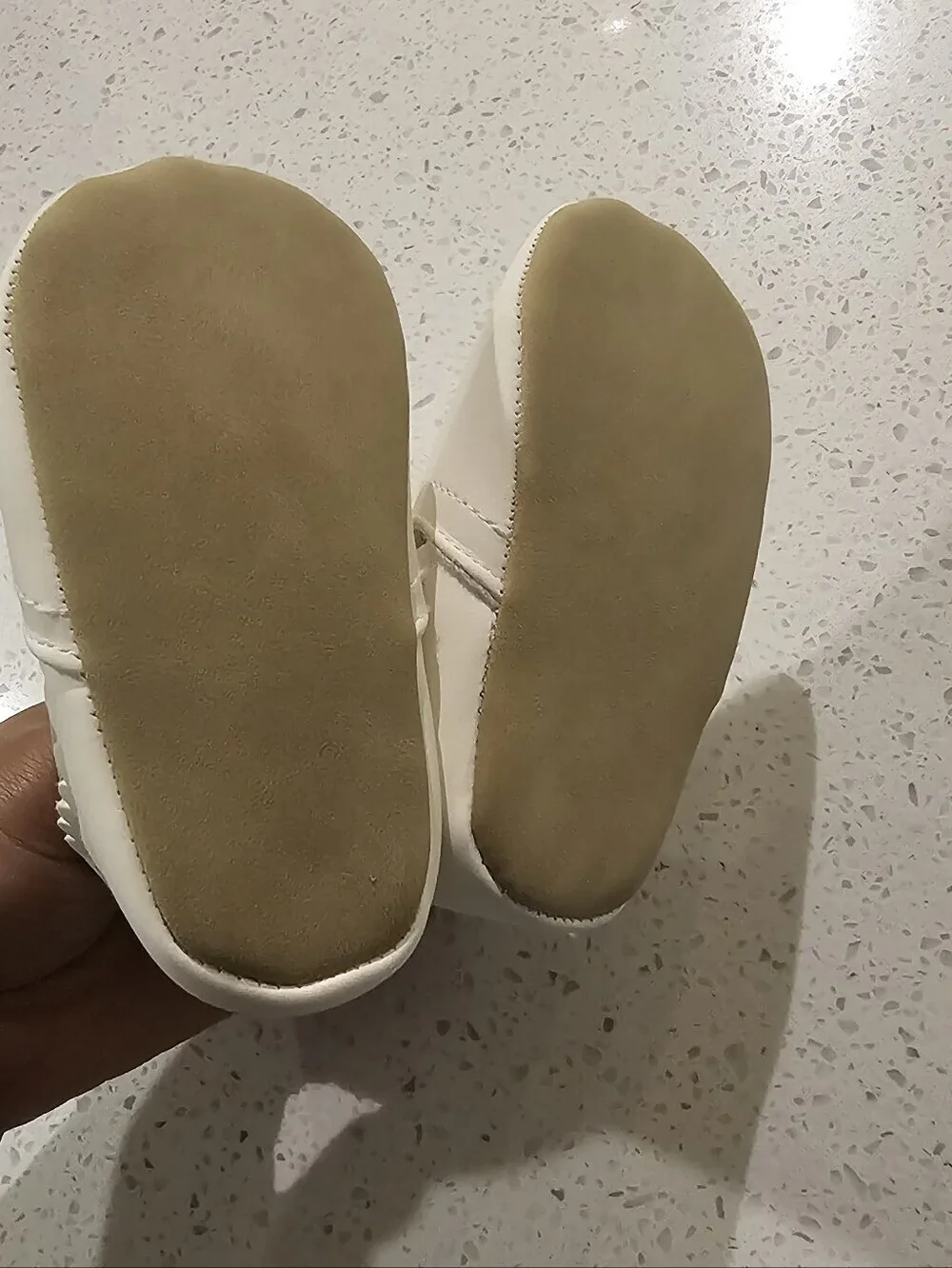 Baby Slip-On Scalloped Ankle Shoes in White and Tan3-6 Month